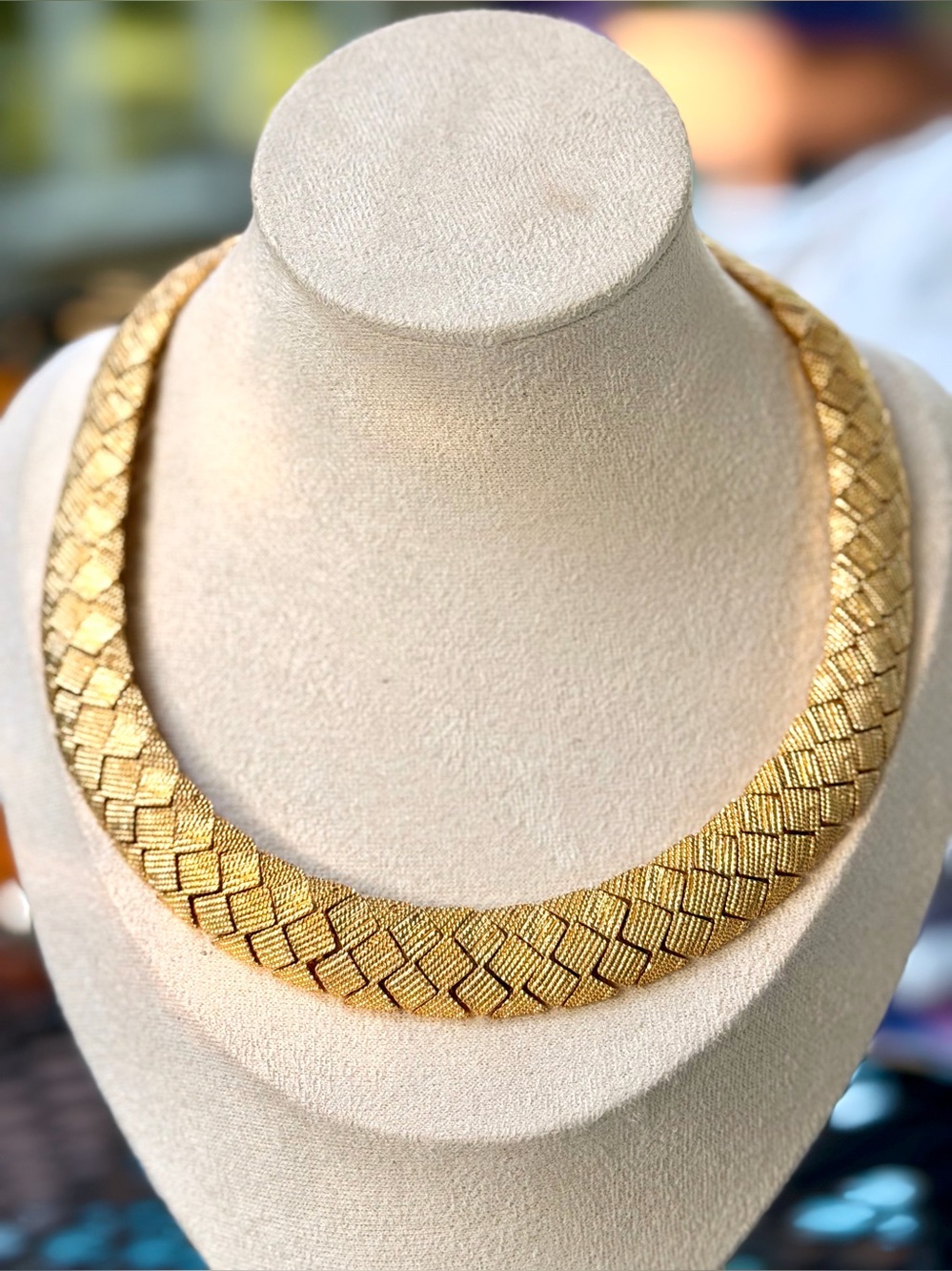 Vintage Signed Gold-Tone Basketweave Choker Necklace by Ciner, 16.5” - LOVELY!